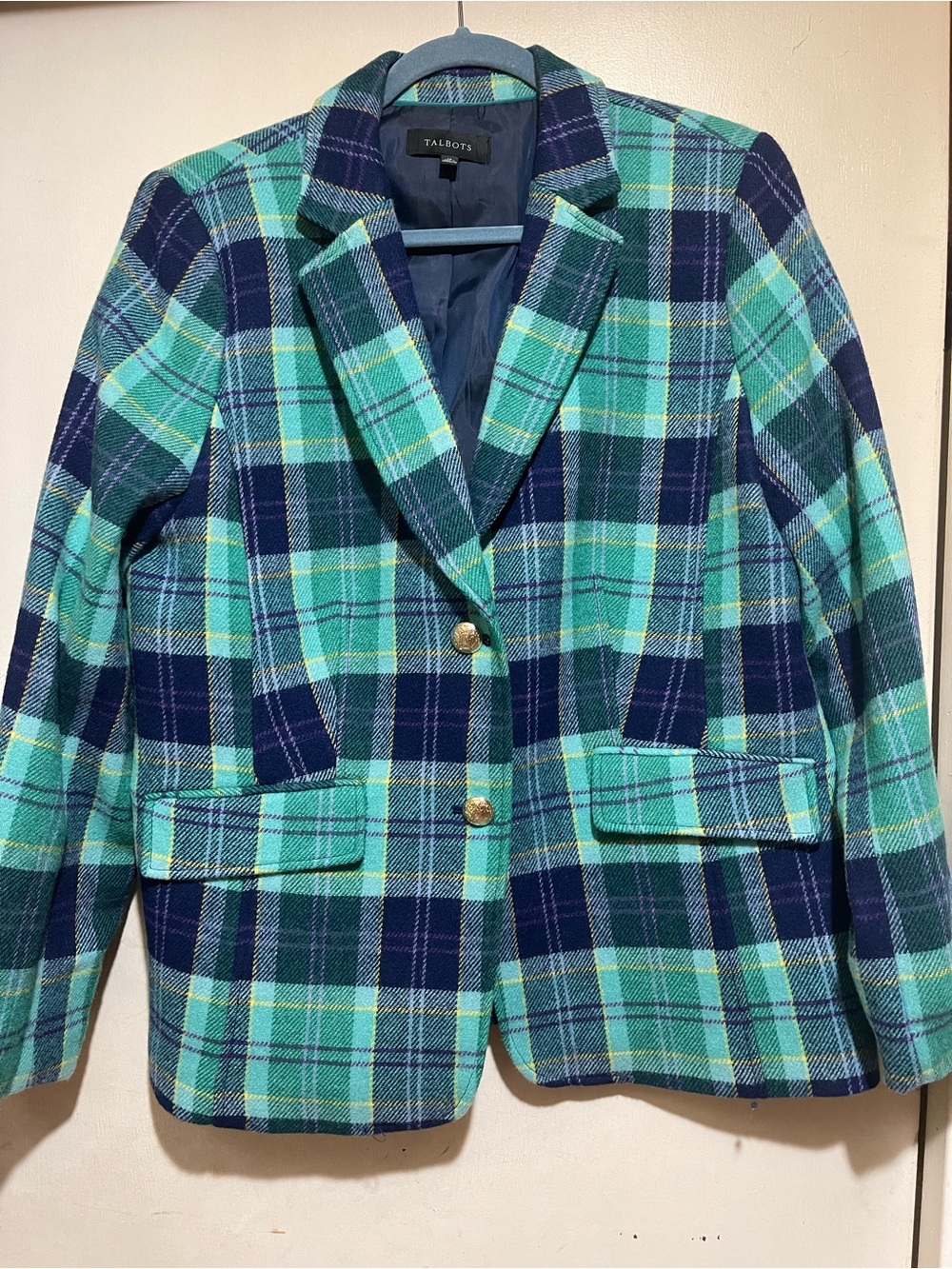 Talbots Plaid Blazer Jacket in Teal and Navy